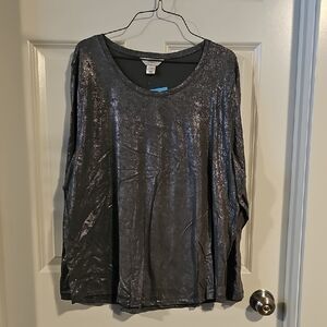 CJ Banks Shiny Gray Long Sleeve Top